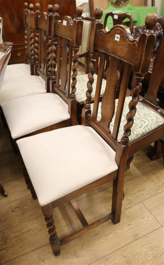 Four oak barley twist dining chairs